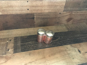 LIGHTWEIGHT, TWO-TONE HAMMERED COPPER/SHINY SILVER SALT AND PEPPER SET