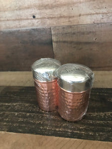 LIGHTWEIGHT, TWO-TONE HAMMERED COPPER/SHINY SILVER SALT AND PEPPER SET