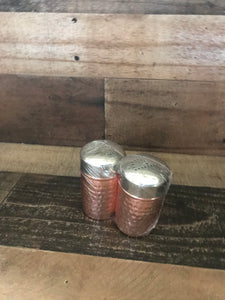 LIGHTWEIGHT, TWO-TONE HAMMERED COPPER/SHINY SILVER SALT AND PEPPER SET