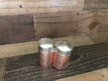 LIGHTWEIGHT, TWO-TONE HAMMERED COPPER/SHINY SILVER SALT AND PEPPER SET