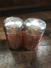 LIGHTWEIGHT, TWO-TONE HAMMERED COPPER/SHINY SILVER SALT AND PEPPER SET