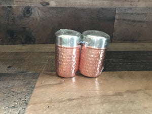 LIGHTWEIGHT, TWO-TONE HAMMERED COPPER/SHINY SILVER SALT AND PEPPER SET