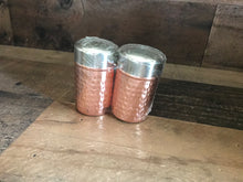 LIGHTWEIGHT, TWO-TONE HAMMERED COPPER/SHINY SILVER SALT AND PEPPER SET