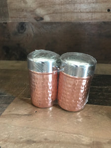 LIGHTWEIGHT, TWO-TONE HAMMERED COPPER/SHINY SILVER SALT AND PEPPER SET