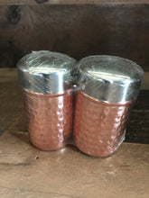 LIGHTWEIGHT, TWO-TONE HAMMERED COPPER/SHINY SILVER SALT AND PEPPER SET