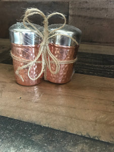 LIGHTWEIGHT, TWO-TONE HAMMERED COPPER/SHINY SILVER SALT AND PEPPER SET