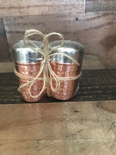 LIGHTWEIGHT, TWO-TONE HAMMERED COPPER/SHINY SILVER SALT AND PEPPER SET