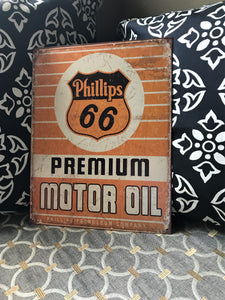 RETRO-LOOK, EXTRA-LARGE 16" TALL/12" WIDE PHILLIPS 66 PREMIUM MOTOR OIL TIN WALL DECOR