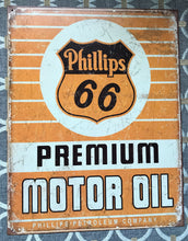 RETRO-LOOK, EXTRA-LARGE 16" TALL/12" WIDE PHILLIPS 66 PREMIUM MOTOR OIL TIN WALL DECOR