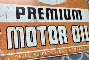 RETRO-LOOK, EXTRA-LARGE 16" TALL/12" WIDE PHILLIPS 66 PREMIUM MOTOR OIL TIN WALL DECOR
