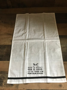 "GOD IS GREAT. GOD IS GOOD. LET US THANK HIM FOR OUR FOOD." KITCHEN TOWEL