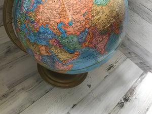 VINTAGE RICHLY-COLORED, BEAUTIFULLY-DETAILED, DEEP-BLUE CRAM'S IMPERIAL WORLD GLOBE NO. 12  (MADE IN THE USA)
