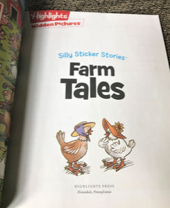 FIRST EDITION "FARM TALES" STICKER, HIDDEN PICTURES PUZZLES, AND FILL-IN-THE-SILLY-STORY BOOK (BY HIGHLIGHTS FOR CHILDREN)