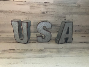 GALVANIZED "USA" LETTERS (PERFECT FOR YOUR HOME OR OFFICE OR THE FOURTH OF JULY DECOR)