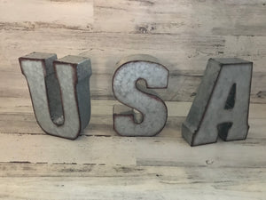 GALVANIZED "USA" LETTERS (PERFECT FOR YOUR HOME OR OFFICE OR THE FOURTH OF JULY DECOR)