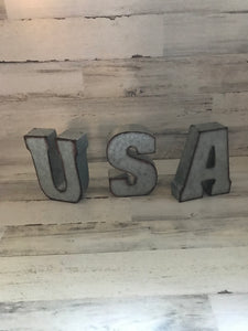 GALVANIZED "USA" LETTERS (PERFECT FOR YOUR HOME OR OFFICE OR THE FOURTH OF JULY DECOR)