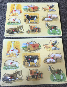 CHILDREN'S 9-PIECE WOODEN PEG PUZZLE GOOSE TO GOAT FUN FARM PUZZLE