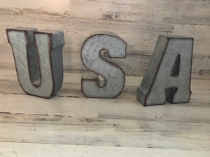 GALVANIZED "USA" LETTERS (PERFECT FOR YOUR HOME OR OFFICE OR THE FOURTH OF JULY DECOR)