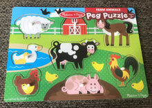 CHILDREN'S 8-PIECE WOODEN PEG PUZZLE WITH COLORFUL BARNYARD FARM ANIMALS