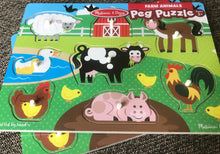 CHILDREN'S 8-PIECE WOODEN PEG PUZZLE WITH COLORFUL BARNYARD FARM ANIMALS