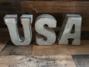 GALVANIZED "USA" LETTERS (PERFECT FOR YOUR HOME OR OFFICE OR THE FOURTH OF JULY DECOR)