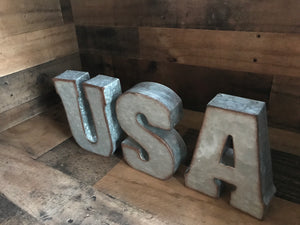 GALVANIZED "USA" LETTERS (PERFECT FOR YOUR HOME OR OFFICE OR THE FOURTH OF JULY DECOR)