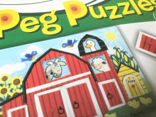 CHILDREN'S 8-PIECE WOODEN PEG PUZZLE OPEN THE BARN DOORS! BIG, RED BARN PUZZLE