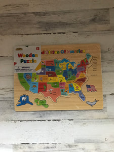 CHILDREN'S 50-PIECE WOOD UNITED STATES OF AMERICA/50-STATES PUZZLE WITH CAPITOLS