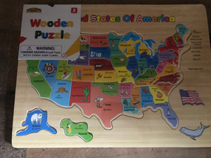 CHILDREN'S 50-PIECE WOOD UNITED STATES OF AMERICA/50-STATES PUZZLE WITH CAPITOLS