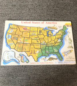 CHILDREN'S EXTRA-LARGE/EXTRA-HEAVYWEIGHT/EXTRA-NICE WOODEN UNITED STATES OF AMERICA PUZZLE (FEATURES STATE CAPITALS AND STATE INFO)