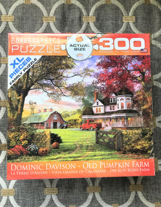 300 EXTRA-LARGE PIECE FAMILY/COUNTRY LIFE PUZZLE "OUT ON THE PRETTY PUMPKIN FARM" (MADE IN THE USA!)