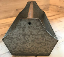 BIG GALVANIZED-METAL AND WOOD-HANDLE "TOOL" CADDY (FARMHOUSE-STYLE)