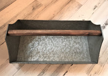 BIG GALVANIZED-METAL AND WOOD-HANDLE "TOOL" CADDY (FARMHOUSE-STYLE)