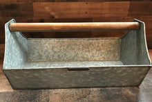 BIG GALVANIZED-METAL AND WOOD-HANDLE "TOOL" CADDY (FARMHOUSE-STYLE)