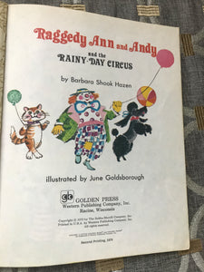 "RAGGEDY ANN AND ANDY AND THE RAINY-DAY CIRCUS" VINTAGE CHILDREN'S LITTLE GOLDEN BOOK (1974/SECOND PRINTING)