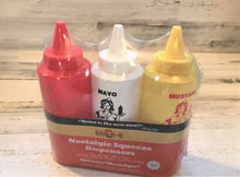 RETRO-STYLE 3-PIECE KETCHUP, MAYO, AND MUSTARD PLASTIC SQUEEZE BOTTLE SET