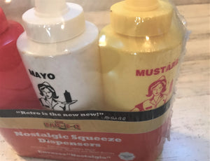 RETRO-STYLE 3-PIECE KETCHUP, MAYO, AND MUSTARD PLASTIC SQUEEZE BOTTLE SET