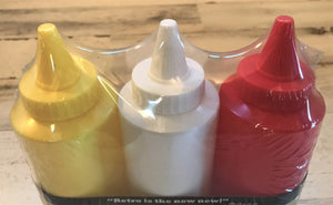 RETRO-STYLE 3-PIECE KETCHUP, MAYO, AND MUSTARD PLASTIC SQUEEZE BOTTLE SET