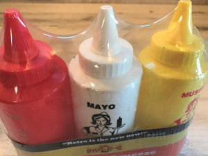 RETRO-STYLE 3-PIECE KETCHUP, MAYO, AND MUSTARD PLASTIC SQUEEZE BOTTLE SET