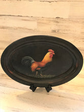 VERY SPECIAL! DISTRESSED-BROWN WOOD, VINTAGE FOG HORN ROOSTER OVAL PLATTER (FARMHOUSE DECOR AT ITS FINEST)