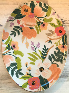 OVAL GOLD-TRIMMED FLORAL PORCELAIN SMALL PLATTER