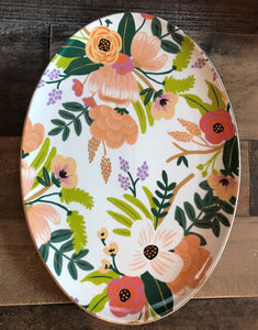 OVAL GOLD-TRIMMED FLORAL PORCELAIN SMALL PLATTER