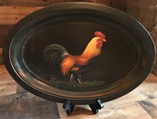 VERY SPECIAL! DISTRESSED-BROWN WOOD, VINTAGE FOG HORN ROOSTER OVAL PLATTER (FARMHOUSE DECOR AT ITS FINEST)