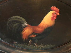 VERY SPECIAL! DISTRESSED-BROWN WOOD, VINTAGE FOG HORN ROOSTER OVAL PLATTER (FARMHOUSE DECOR AT ITS FINEST)