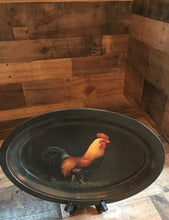 VERY SPECIAL! DISTRESSED-BROWN WOOD, VINTAGE FOG HORN ROOSTER OVAL PLATTER (FARMHOUSE DECOR AT ITS FINEST)