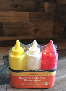 RETRO-STYLE 3-PIECE KETCHUP, MAYO, AND MUSTARD PLASTIC SQUEEZE BOTTLE SET