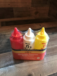 RETRO-STYLE 3-PIECE KETCHUP, MAYO, AND MUSTARD PLASTIC SQUEEZE BOTTLE SET