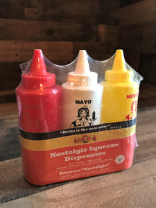 RETRO-STYLE 3-PIECE KETCHUP, MAYO, AND MUSTARD PLASTIC SQUEEZE BOTTLE SET