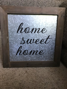 "HOME SWEET HOME" GALVANIZED/WOOD-FRAMED SIGN WALL DECOR--OFFERED WAY BELOW COST