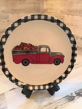 BLACK BUFFALO-CHECK TRIM/RETRO, RED TRUCK WITH A LOAD OF PUMPKINS DECORATIVE PLATE